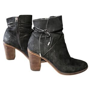 Franco Sarto L-Edaline Black Suede Leather 3" Heel Ankle Boots Booties 7.5